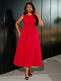 Make a statement in this stunning red midi dress designed for curves and celebrations. The flattering flare silhouette skims your figure while the vibrant crimson hue commands attention at any gathering. Perfect for parties, weddings, or nights out, this plus-size piece combines elegance with comfort. The midi length offers sophisticated coverage, while the playful cut ensures you'll feel confident and fabulous. Dress it up with heels and jewelry for an unforgettable look that celebrates your style.