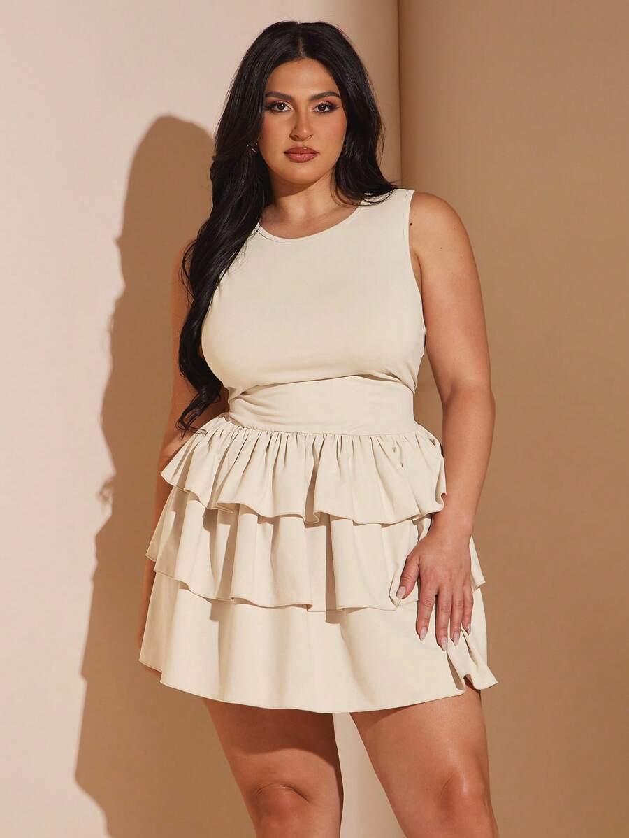 Step out in style with this Elegant Plus Size Ruffle Hem Short Dress, perfect for summer commuting, vacations, and parties. Featuring a flirty ruffle hem that adds a playful bounce to your every move, this dress channels a chic Y2K baddie vibe. Lightweight and comfortable, it keeps you cool while turning heads wherever you go. Embrace your curves and make every outing effortlessly fabulous!