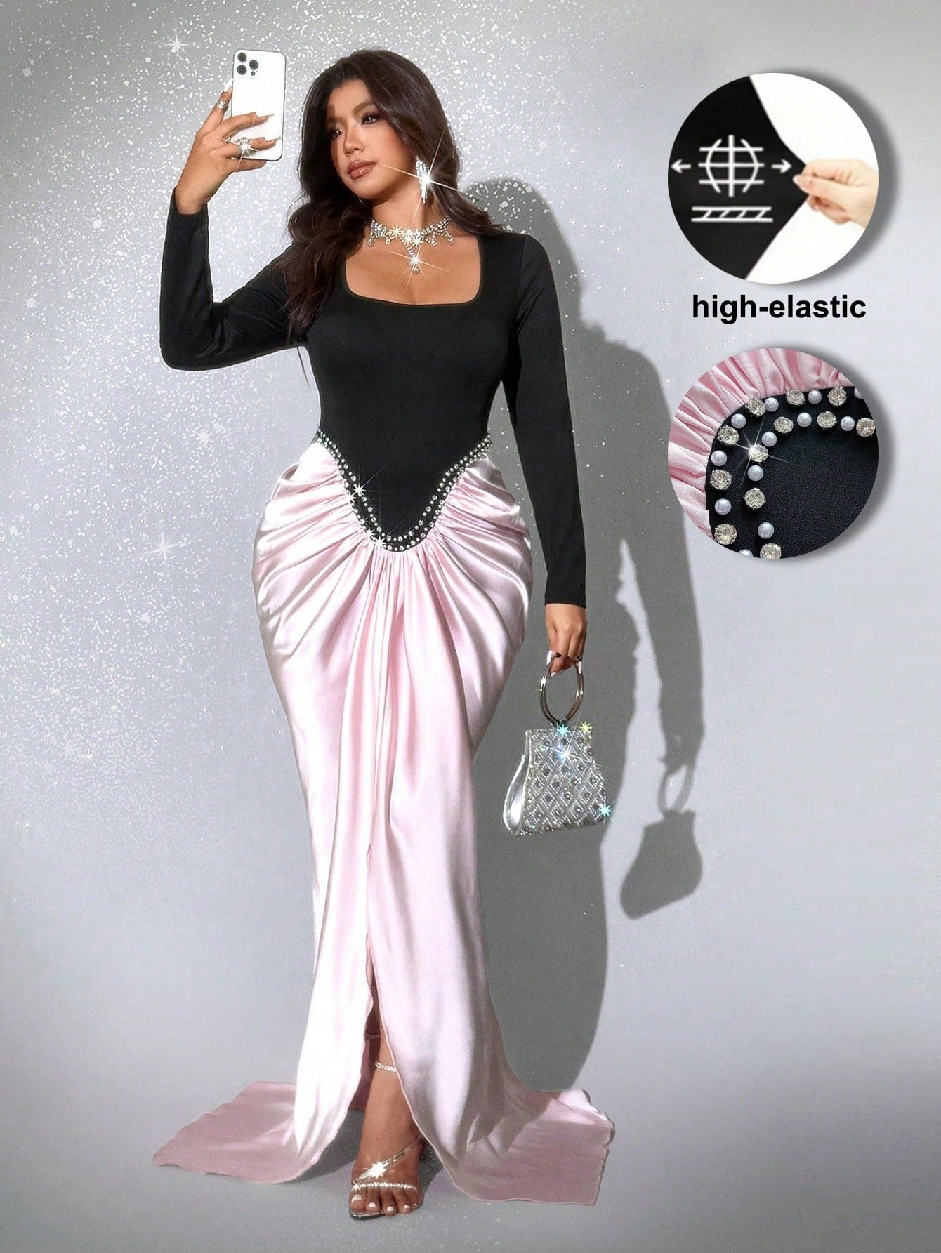 Slip into sophistication with this stunning plus-size satin mermaid dress—your new go-to for spring and autumn celebrations. The elegant square neckline and flowing long sleeves create a timeless silhouette that flatters and impresses. Crafted from luxurious satin, this dress drapes beautifully while the classic mermaid cut adds just the right amount of drama and glamour. Whether you're heading to a party or special gathering, you'll feel confident, chic, and absolutely fabulous. Perfect for making an unfor