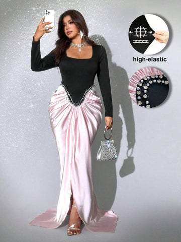 Slip into sophistication with this stunning plus-size satin mermaid dress—your new go-to for spring and autumn celebrations. The elegant square neckline and flowing long sleeves create a timeless silhouette that flatters and impresses. Crafted from luxurious satin, this dress drapes beautifully while the classic mermaid cut adds just the right amount of drama and glamour. Whether you're heading to a party or special gathering, you'll feel confident, chic, and absolutely fabulous. Perfect for making an unfor