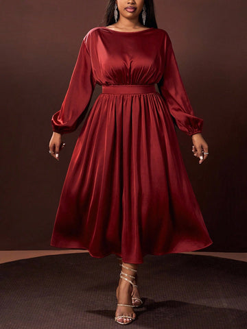Step into the spotlight with this Elegant Plus Size Satin Midi Dress, designed to bring a touch of glamour to your autumn and winter wardrobe. Its smooth, luxurious satin drapes beautifully, flattering your curves while keeping you cozy at weddings, concerts, or any formal event. Twirl with confidence and let every moment feel like a celebration in this dress made for unforgettable nights.
