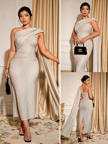 Step into the spotlight with this Elegant Plus Size Long Dress, dazzling with sequined embellishments and a chic oblique neckline. Designed to flatter your curves while adding just the right amount of sparkle, it’s your perfect partner for turning heads at any formal event. Dance, twirl, and shine—because glamour never goes out of style!