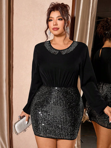 Shine bright like the star you are in this show-stopping sequin party dress! Crafted for curves and designed for confidence, this luxurious piece features a flattering round neckline and elegant long sleeves that keep things sophisticated while the shimmering sequins steal the spotlight. Perfect for celebrations, special occasions, or whenever you want to feel absolutely fabulous. The generous plus-size fit ensures comfort without compromising on glamour. Get ready to turn heads and own the room in style!