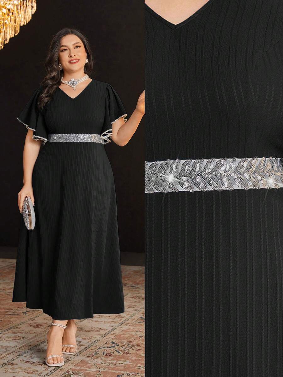 Turn heads with this playful yet elegant plus-size dress, featuring dazzling sequin patchwork that catches every light. The flounce trim adds a flirty touch, while short sleeves keep it breezy and comfortable. Perfect for dancing the night away or making a sparkling entrance at any event. Celebrate your curves with style and a hint of shimmer!