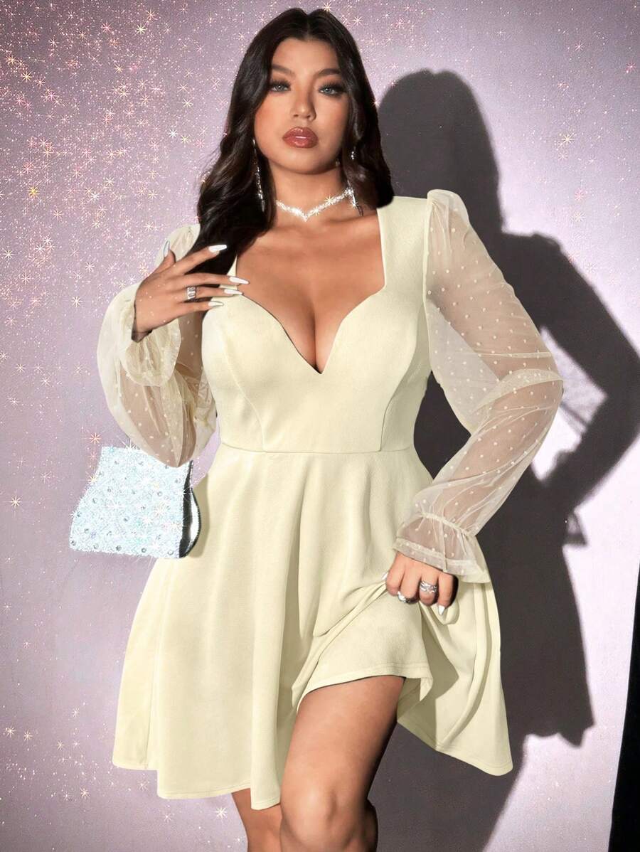Turn heads with this Elegant Plus Size Sheer Lace Patchwork Dress, designed to celebrate your curves with a flirty, sophisticated flair. The delicate sheer lace and artful patchwork create a sexy yet classy look perfect for any special occasion. Feel confident and effortlessly chic as