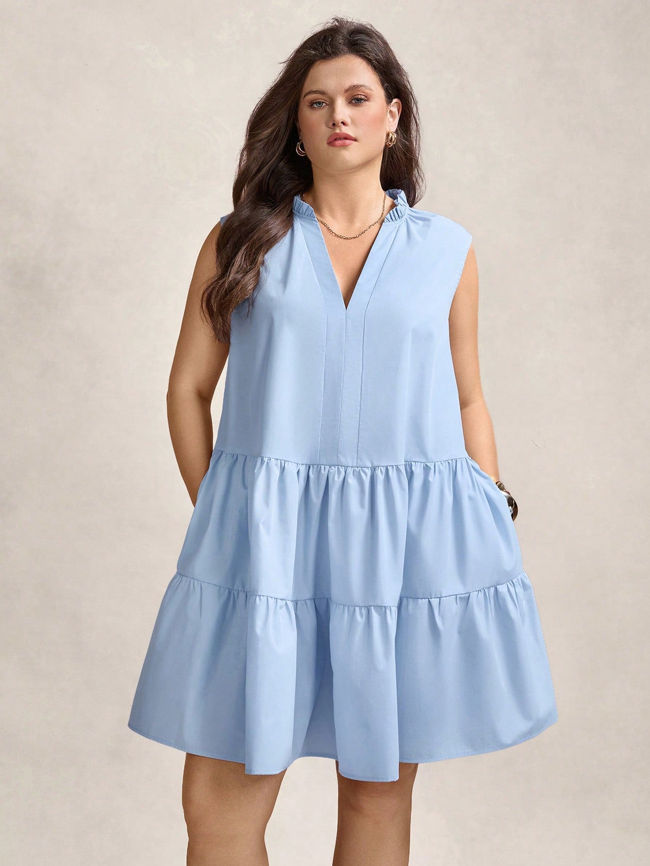 Step into summer with flair in this Elegant Plus Size Short Sleeveless Pleated A-Line Dress. Designed to flatter every curve, its breezy pleats and comfy pockets are perfect for spontaneous adventures or casual days out. Whether you're exploring new destinations or just lounging around town, this dress keeps you cool, stylish, and ready for anything fun that comes your way.