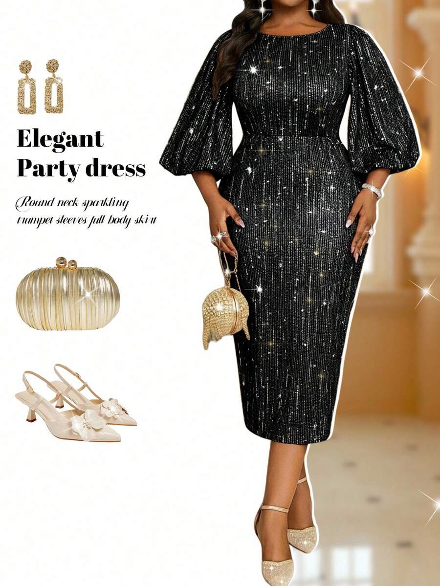 Shimmer into the season with this stunning silver long sleeve dress that's ready for any celebration! Designed with plus-size elegance in mind, this autumn and winter essential features a luxurious sheen that catches the light beautifully. Whether you're heading to a holiday party, special dinner, or festive gathering, the flowing silhouette and sophisticated long sleeves create a flattering, show-stopping look. Dress it up with heels and statement jewelry, or keep it effortlessly chic with simple accessori