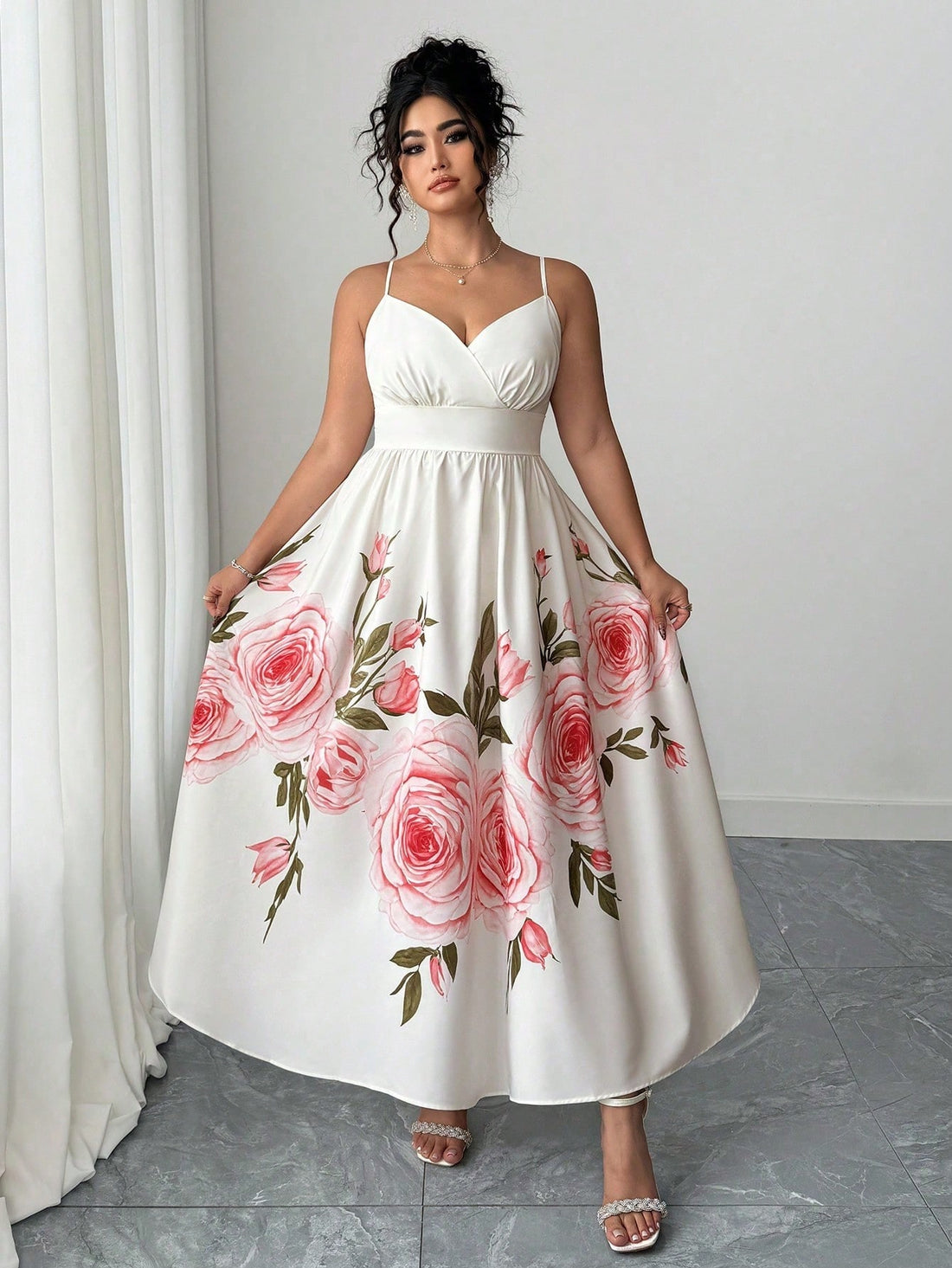 Step into effortless charm with this elegant plus size sleeveless long dress, adorned with a delightful rose floral print. Perfect for casual outings or holiday escapes, its flowing design offers comfort and style all day long. Embrace your curves and bloom beautifully wherever you go!