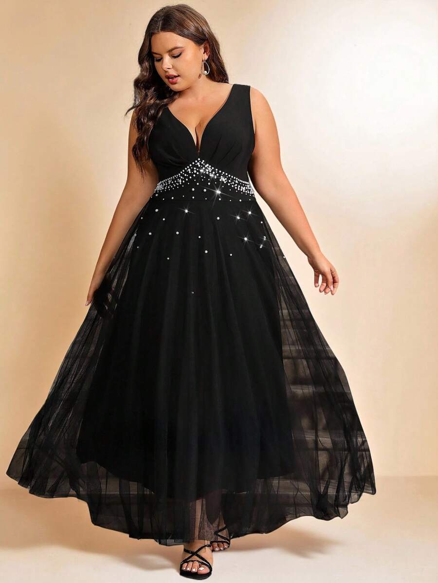 Step into charm and comfort with this Elegant Plus Size Solid Color Beaded Mesh Maxi Dress. Featuring delicate beadwork on soft mesh, it flows beautifully whether you’re out for a casual day or stealing the spotlight at a wedding. The flattering maxi length adds a dash of drama, while the solid color keeps it effortlessly chic. Perfect for those who love to blend grace with a little playful flair!
