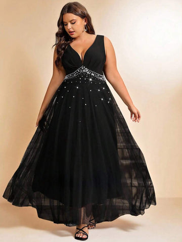 Step into charm and comfort with this Elegant Plus Size Solid Color Beaded Mesh Maxi Dress. Featuring delicate beadwork on soft mesh, it flows beautifully whether you’re out for a casual day or stealing the spotlight at a wedding. The flattering maxi length adds a dash of drama, while the solid color keeps it effortlessly chic. Perfect for those who love to blend grace with a little playful flair!