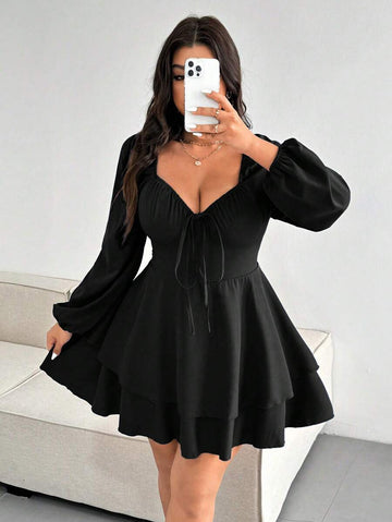 This elegant plus size dress brings playful charm with its flattering tie-up detail and stylish double hem. Crafted in a solid color, it’s perfect for any occasion where you want comfort and confidence to shine. Flowy and fun, this dress celebrates your curves while adding a flirty twist to your wardrobe.