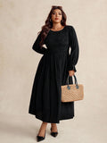 Slip into effortless sophistication with this stunning plus-size dress that celebrates your curves in all the right ways. The rich solid color and flowing long sleeves create a timeless silhouette, while the pleated detail adds a playful twist that keeps things interesting. Perfect for everything from brunch dates to evening events, this dress proves that elegance has no size limit. Comfort meets style in a piece designed to make you feel absolutely fabulous.