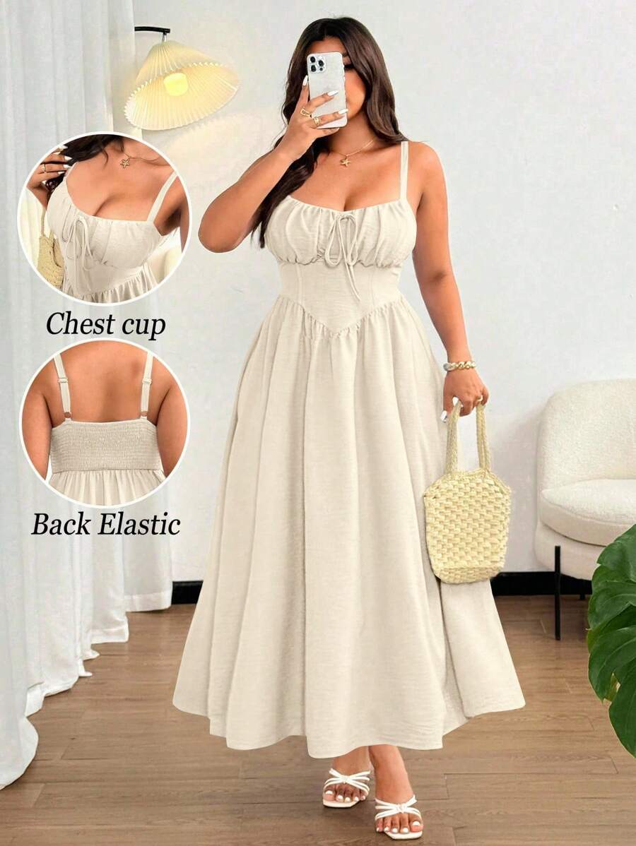 Make a splash this season in our stunning plus-size maxi beach dress! Featuring delicate spaghetti straps and a chic front tie bow, this effortless piece transitions seamlessly from poolside lounging to sunset dinners. The flowing silhouette flatters every curve while keeping you cool and comfortable. Perfect for resort getaways, beach vacations, and summer celebrations, this dress is your go-to for looking fabulous while feeling like yourself. Slip it on and let the good times roll!