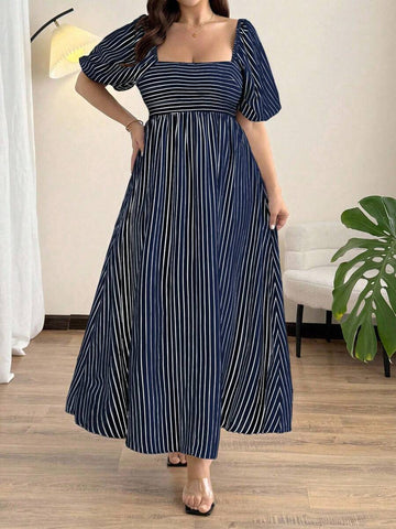 Step out in style and comfort with this Elegant Plus Size Striped Floral Peplum Jumpsuit. Featuring a playful mix of stripes and floral patterns, this jumpsuit embraces your curves with a flattering peplum waist and breezy short sleeves. Perfect for turning heads at brunch or a casual night out, it combines fashion and ease in one chic package.