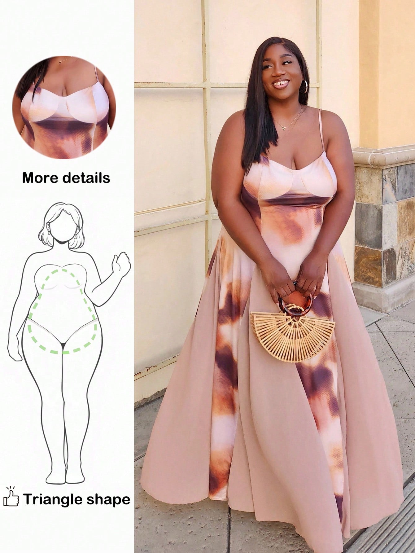 Celebrate your curves in this stunning tie-dye patchwork cami dress, designed with pear-shaped figures in mind. The playful color-blocking flatters your silhouette while the soft, flowing fabric moves with you effortlessly. Perfect for date nights, Valentine's Day, or whenever you want to feel fabulous and confident. This plus-size beauty combines bohemian charm with elegant sophistication—because looking good should feel just as amazing as it looks.