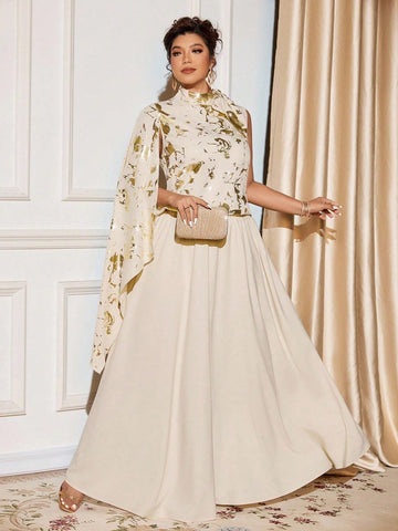 Make a statement in this fabulous two-piece party set designed for curves and confidence! The side-tie shawl shirt drapes beautifully while the A-line skirt flatters every silhouette. Glossy foil accents catch the light and add that extra sparkle for any celebration. Mix, match, or wear together—this versatile set keeps you looking polished and feeling amazing all night long.