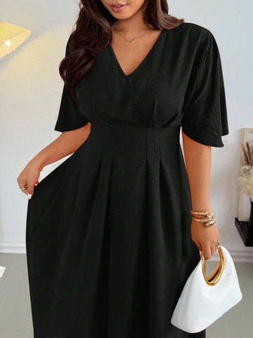 Step into the spotlight with this Elegant Plus Size V-Neck A-Line Midi Dress, your go-to for spring and fall festivities. Its flattering A-line silhouette and chic V-neck create a graceful shape that dances with every step. Perfect for weddings or any special occasion, this dress promises comfort and confidence wrapped in one playful, stylish package. Let your outfit shine as brightly as the celebration!