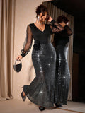Make a statement this fall in our stunning plus-size sequin floral dress! The flattering V-neckline and cinched waist create an hourglass silhouette that celebrates your curves, while shimmering sequins catch the light beautifully. Perfect for parties, date nights, or any occasion calling for a touch of glamour. The black base keeps things sophisticated, letting the floral sequin details shine. Slip it on and feel absolutely fabulous—because you deserve to sparkle!