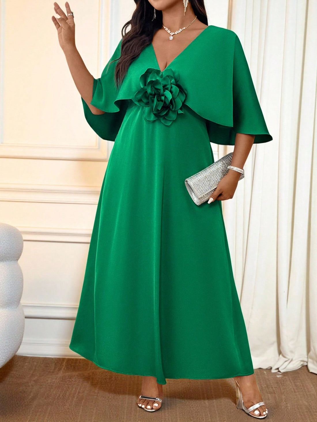 Step into the spotlight with this Elegant Plus Size V-Neck Dress, where classic charm meets playful flair. The standout 3D floral print adds a touch of whimsy to a solid color base, making it perfect for everything from garden parties to evening soirees. Its flattering V-neck design celebrates your curves with confidence and style, ensuring you feel as fabulous as you look at every occasion.