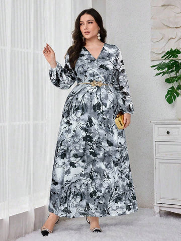 Step out in style with this Elegant Plus Size V-Neck Floral Print Long Sleeve Dress, designed to make any special occasion unforgettable. The flattering V-neckline and flowing long sleeves add a touch of grace, while the vibrant floral pattern brings playful charm. Comfortable and chic, this dress is perfect for celebrating you in every way!