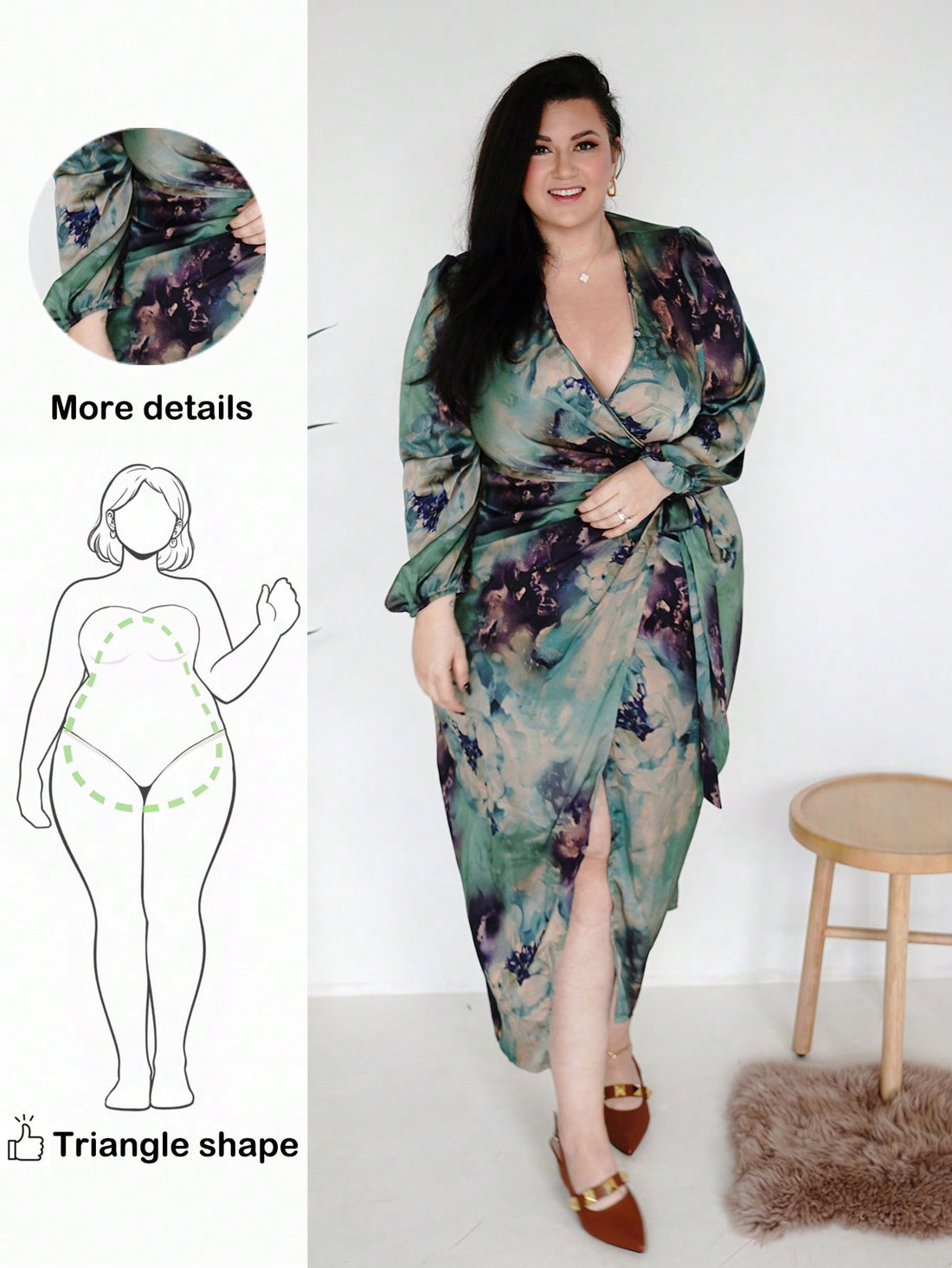 Flaunt your curves with confidence in this stunning plus-size dress designed with you in mind! The flattering V-neckline draws the eye upward while the adjustable waist tie cinches at just the right spot, creating gorgeous definition and balance for pear and triangle body shapes. Long sleeves add elegance and versatility, making it perfect for everything from office days to evening outings. The thoughtful cut celebrates your silhouette while keeping you comfortable and fabulous. Dress it up with heels or do