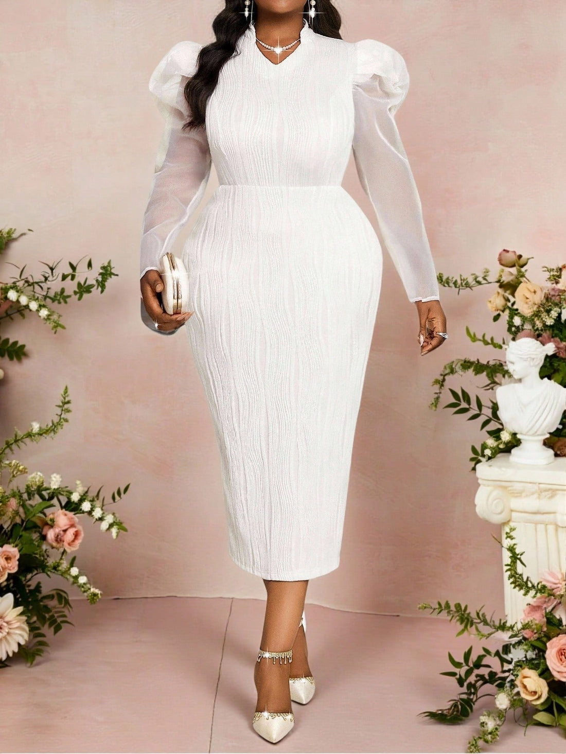 Turn heads with this Elegant Plus Size V-Neck Mermaid Dress, designed to flatter every curve with its sleek silhouette and charming raglan sleeves. Perfect for any season, its versatile style lets you dress it up or down with ease. Comfort meets chic—because looking fabulous should always feel this fun!