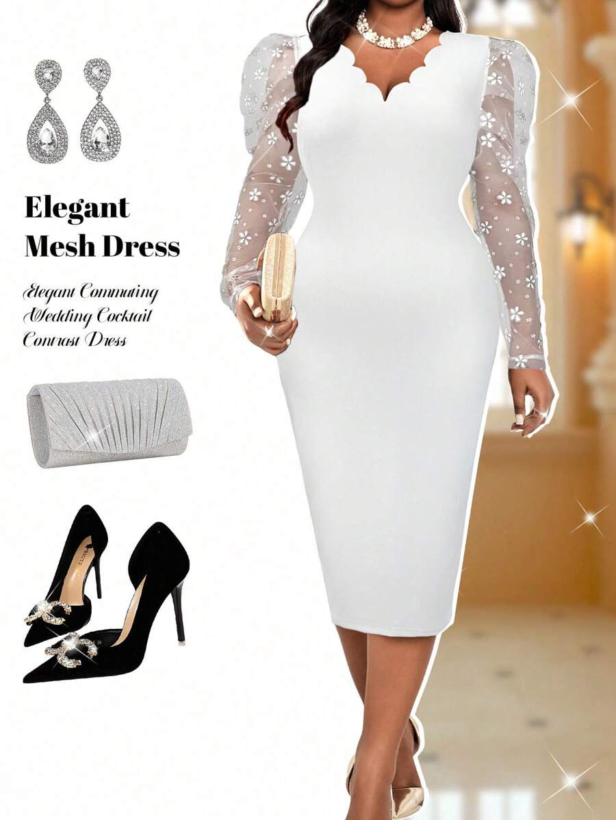 Elevate your autumn and winter wardrobe with this stunning plus-size midi dress that's equal parts sophisticated and fun! The flattering V-neckline pairs beautifully with delicate mesh sleeves, while vibrant embroidery details add personality and charm. Perfect for holiday gatherings, special occasions, or whenever you want to feel absolutely fabulous. This dress celebrates curves with style, offering comfortable elegance that lets you shine at every event. Dress it up with heels or keep it casual—either wa