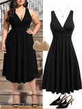 Step out in style and comfort with this Elegant Plus Size V-Neck Casual Dress. Its playful pleated waist adds a flirty twist, while the soft knitted fabric offers cozy wear all day long. The flattering V-neckline balances sophistication with ease, making it perfect for casual outings or relaxed gatherings. Embrace your curves in a dress that dances gracefully with every move—and in classic black, it’s a versatile wardrobe must-have!