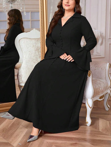 Elevate your wardrobe with this stunning plus-size V-neck dress that's equal parts sophisticated and fun. The delicate ruffle sleeves add a flirty touch while the flattering V-neckline creates a graceful silhouette. Crafted in a rich red hue, this versatile piece transitions seamlessly from spring gatherings to autumn adventures. Perfect for those who refuse to compromise on style or comfort, this dress celebrates curves with confidence and charm. Whether you're heading to brunch or a special occasion, you'