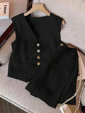 Elevate your casual wardrobe with this sophisticated plus-size set featuring a sleek V-neck camisole and coordinating mini shorts. The asymmetrical design and button-front detailing add contemporary flair, while the regular fit flatters your silhouette. Crafted from 100% polyester woven fabric, this versatile black ensemble transitions effortlessly from weekend outings to festival celebrations. Machine washable for easy care, it's the perfect foundation for creating chic, laid-back looks with minimal effort