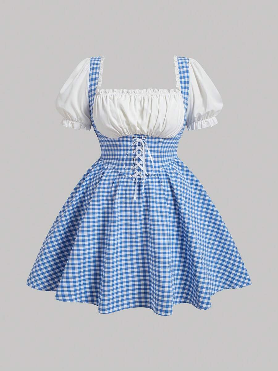 Embrace timeless elegance with this stunning plus-size vintage blue plaid patchwork sundress. Crafted from quality fabric, the charming patchwork design combines classic plaid patterns in soothing blue tones, creating a unique and eye-catching look. Perfect for summer occasions, this versatile dress transitions seamlessly from casual gatherings to special events like graduations and weddings. 