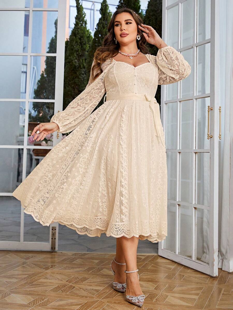 Timeless elegance meets modern comfort in this stunning plus-size A-line dress. Crafted with delicate vintage lace detailing, it flatters every curve with a graceful silhouette that flows beautifully. Perfect for weddings, celebrations, and special occasions, this dress combines sophistication with wearability. The classic design ensures you'll feel confident and radiant, whether you're attending a formal event or marking a milestone birthday. A versatile wardrobe essential that transcends trends.