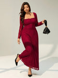Make a statement in this stunning wine red lace dress that's as fabulous as you are! Designed for the modern woman who refuses to compromise on style, this elegant long-sleeve beauty features intricate lace detailing that catches every eye in the room. Perfect for weddings, parties, and special occasions, the flattering silhouette celebrates your curves with confidence and grace. The rich wine hue pairs beautifully with any complexion, while the timeless lace adds that touch of sophistication you've been cr