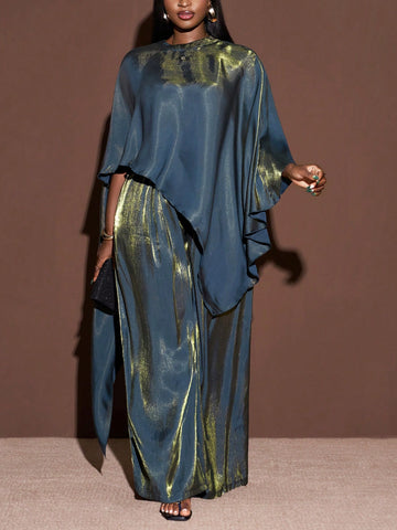 Elevate your holiday look with this stunning two-piece set designed for the modern woman who loves to make an entrance! The glossy cape top drapes beautifully, creating an effortlessly chic silhouette that commands attention at any festive gathering. Paired with relaxed-fit loose pants, this ensemble offers the perfect balance of sophistication and comfort—because looking fabulous shouldn't mean sacrificing ease. Whether you're celebrating at an intimate dinner or dancing the night away, this plus-size set 