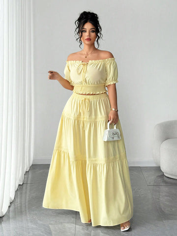 Make a statement in this charming two-piece set that's as versatile as you are! The puffed sleeves add a touch of romance while the bow-cinched waist flatters your silhouette beautifully. Pair the coordinating skirt with the matching top for effortless elegance at brunch, date night, or your next getaway. Designed for curves and comfort, this set celebrates your style with playful sophistication. Whether you're dressing up or keeping it casual, you'll feel confident and fabulous in every moment.