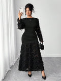 Elevate your seasonal wardrobe with this stunning plus-size dress that's all about making a statement! The intricate 3D floral embroidery adds gorgeous texture and dimension, transforming a simple silhouette into something truly special. Perfect for autumn and winter gatherings, this elegant piece flatters your curves while keeping you cozy and comfortable. Whether you're heading to a holiday party or a casual dinner date, this dress brings that 