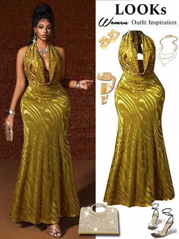 Make a statement in this stunning backless party dress designed for curves and confidence. The daring plunging neckline and chic bow tie detail create an unforgettable look that's equal parts sophisticated and flirty. Perfect for nights out, special events, or whenever you want to turn heads, this plus-size dress celebrates your style with elegance and edge. Slip into something that feels as fabulous as you look.