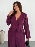 Elevate your work wardrobe with this chic two-piece suit designed for the modern professional! The flattering V-neck cut and thoughtful button details create a polished look that transitions seamlessly from the office to your commute. Crafted in plus sizes, this casual yet sophisticated ensemble celebrates your style while keeping comfort front and center. Whether you're heading to meetings or grabbing coffee, you'll feel confident and put-together in this versatile staple that proves business casual never 