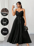 Make a statement at your next celebration in this stunning plus-size party dress! Featuring an exquisite embroidered lace collar that adds instant sophistication, paired with graceful pleating throughout for a flattering silhouette. The charming bow tie waist cinches beautifully, creating an hourglass effect that's both elegant and fun. Perfect for cocktail parties, weddings, or any special occasion where you want to feel absolutely fabulous. This dress celebrates curves with style and confidence!