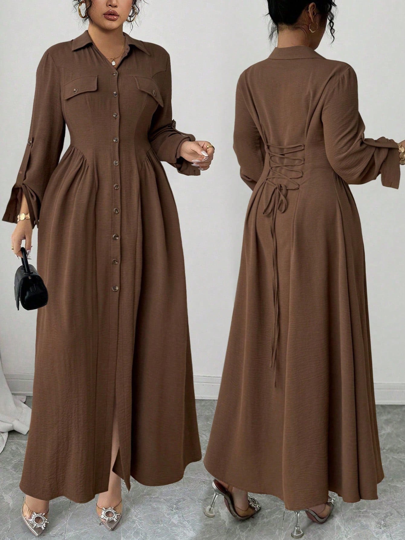 Embrace effortless Parisian charm with this sophisticated long-sleeve dress, designed to celebrate curves with timeless elegance. The relaxed silhouette drapes beautifully while the classic French aesthetic keeps you looking polished through autumn and winter. Versatile enough for casual outings or dressed-up occasions, this wardrobe essential combines comfort with understated style. Perfect for anyone who believes that looking fabulous should feel as good as it looks.