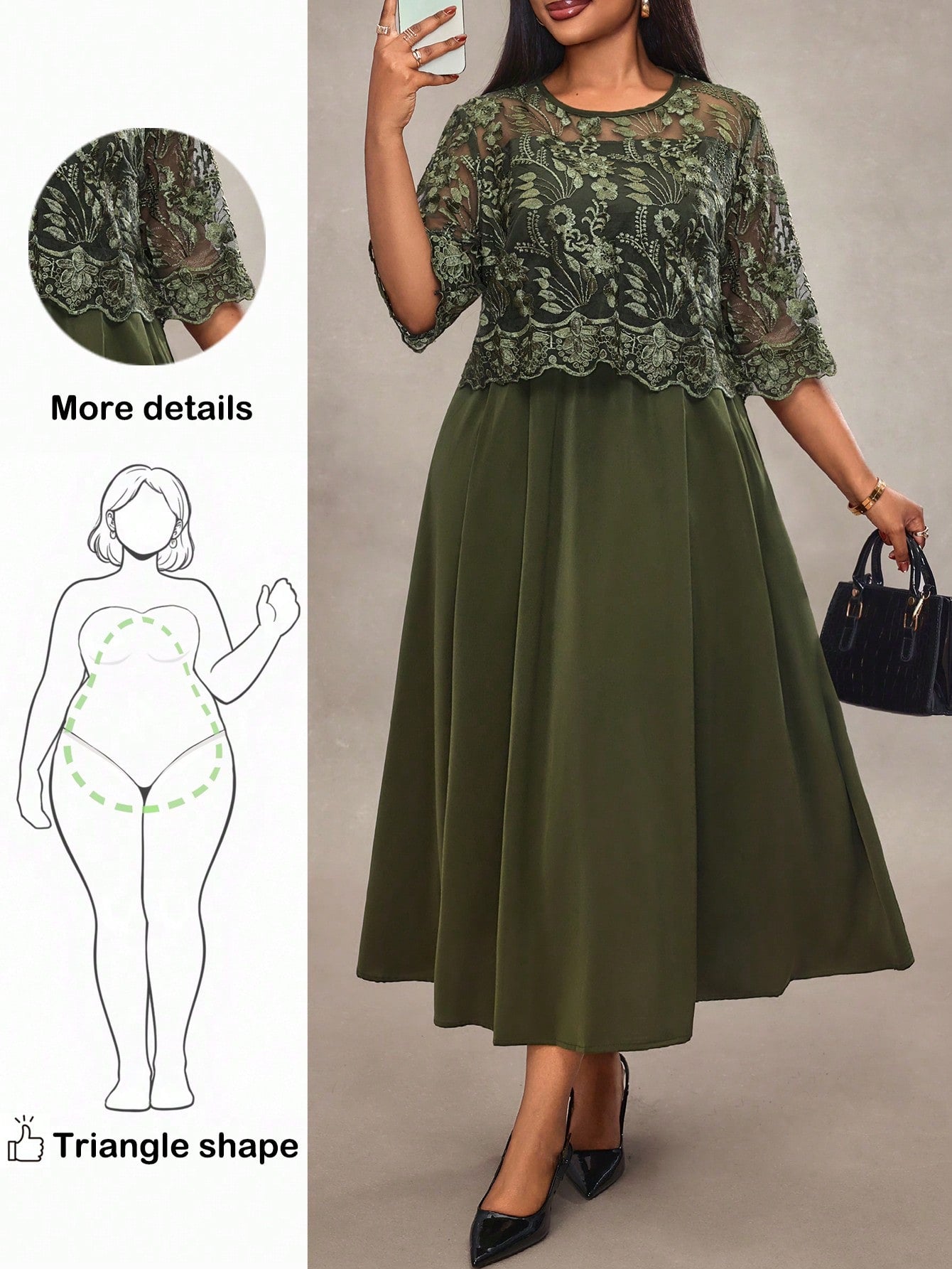 Twirl into summer with this gorgeous green A-line dress that celebrates curves beautifully! Crafted for plus-size figures, this romantic piece features delicate embroidery details that catch the light and turn heads. The flattering A-line silhouette skims gracefully over the body, while the lush green hue brings out natural radiance. Perfect for garden parties, weddings, or any occasion calling for effortless elegance. Slip it on and feel like the best version of yourself—because you absolutely are!