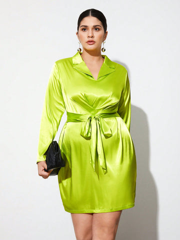 Turn heads effortlessly in this Elegant Plus Size Satin Short Dress. Its smooth, lustrous fabric drapes beautifully, offering a flattering fit that celebrates your curves. Perfect for any occasion, this chic dress combines comfort with style, making you feel confident and fabulous wherever you go. Embrace your elegance with a playful twist!