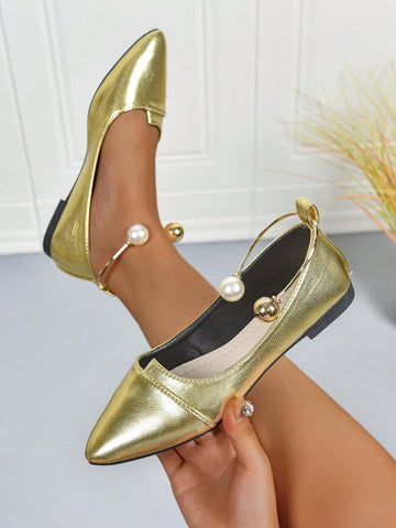 Step out in style with these elegant pointed-toe flats, featuring a charming metallic pearl anklet that adds a playful sparkle to every step. Available in shimmering gold and silver, these versatile shoes blend classic Chinese-inspired design with modern flair, perfect for dressing up or down. Comfortable and eye-catching, they’re your new go-to for effortless chic wherever you wander.
