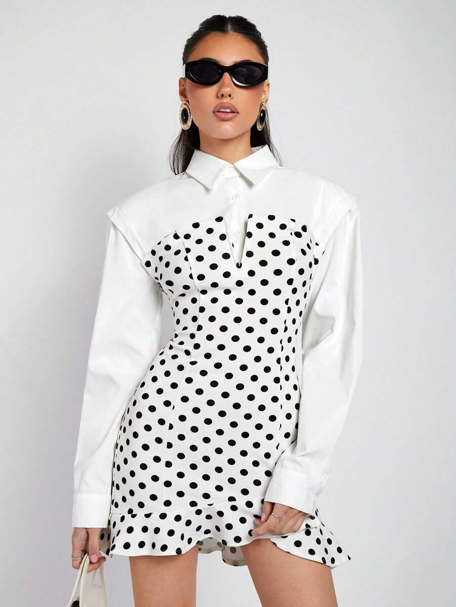 Make a statement this season with our charming polka dot mini dress, designed to turn heads at every gathering. The playful dot pattern brings a timeless, sophisticated touch, while the asymmetrical hem adds an unexpected twist that keeps things fresh and modern. Perfect for spring and summer celebrations, this dress flatters with its flattering cut and effortless elegance. Whether you're heading to a garden party or weekend brunch, you'll feel confident and fabulous. Pair it with your favorite heels or sne