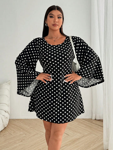 Get ready to make a statement with our Elegant Polka Dot Backless Bell Sleeve Dress! Designed with a casual round neck and a fitted style, this dress will hug your curves in all the right places. The playful polka dot pattern and backless design add a touch of whimsy to this sophisticated piece.