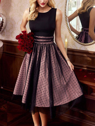 Get ready to turn heads in this elegant polka dot dress! Made from a soft khaki fabric, this fitted slip dress flares at the hem for a playful touch. Perfect for spring and summer, this dress will have you looking and feeling fabulous.