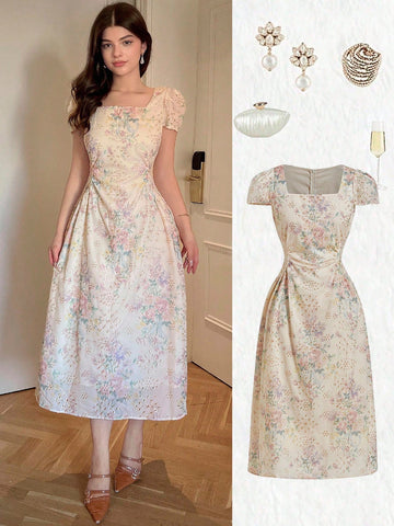 Step out in style with this playful mid-length dress featuring a charming hollow out waist design that adds a flirty twist to your look. The elegant print brings a fun vibe to any occasion, making it perfect for daytime adventures or evening fun. Comfortable yet eye-catching, this dress invites you to express your cheerful spirit with every step.