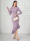 Add a touch of playfulness to your wardrobe with our Elegant Purple Asymmetric Dress. The three-dimensional fabric and slim fit provide a unique and flattering look, perfect for spring and turning heads on Valentine's Day. Don't miss out on this one-of-a-kind dress!