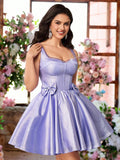 Step into the spotlight with this Elegant Purple Glitter A-Line Dress, sparkling with crystal beads and topped with a charming bow. Perfect for weddings, parties, or graduations, it adds a playful touch to any celebration while keeping you comfortable and stylish all day long. Shine bright and dance the night away in this dazzling dress!