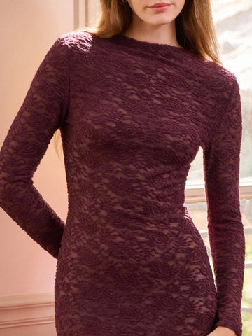 Slip into sophistication with this stunning purple midi dress that's equal parts mysterious and chic. The semi-sheer fabric adds an alluring touch, while long sleeves keep you cozy through crisp autumn and winter days. That charming keyhole detail at the neckline? Pure elegance with a hint of flirtation. Perfect for date nights, holiday gatherings, or whenever you want to feel absolutely fabulous. This is the dress that makes you feel like the best version of yourself.